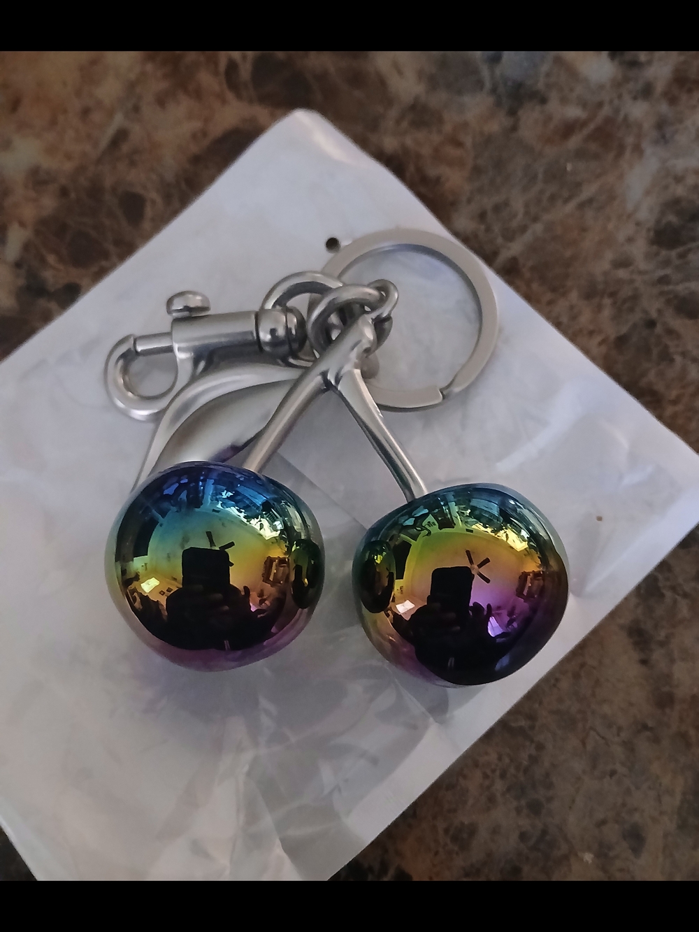 Iridescent Rainbow Ball Keychain Pair